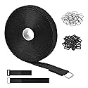 TPSUIPA 1" x 39ft Nylon Hook and Loop Straps Roll with 30 Metal & 30 Plastic Buckles, Adjustable Reusable Cut-to-Length Ties for Home Office Garage