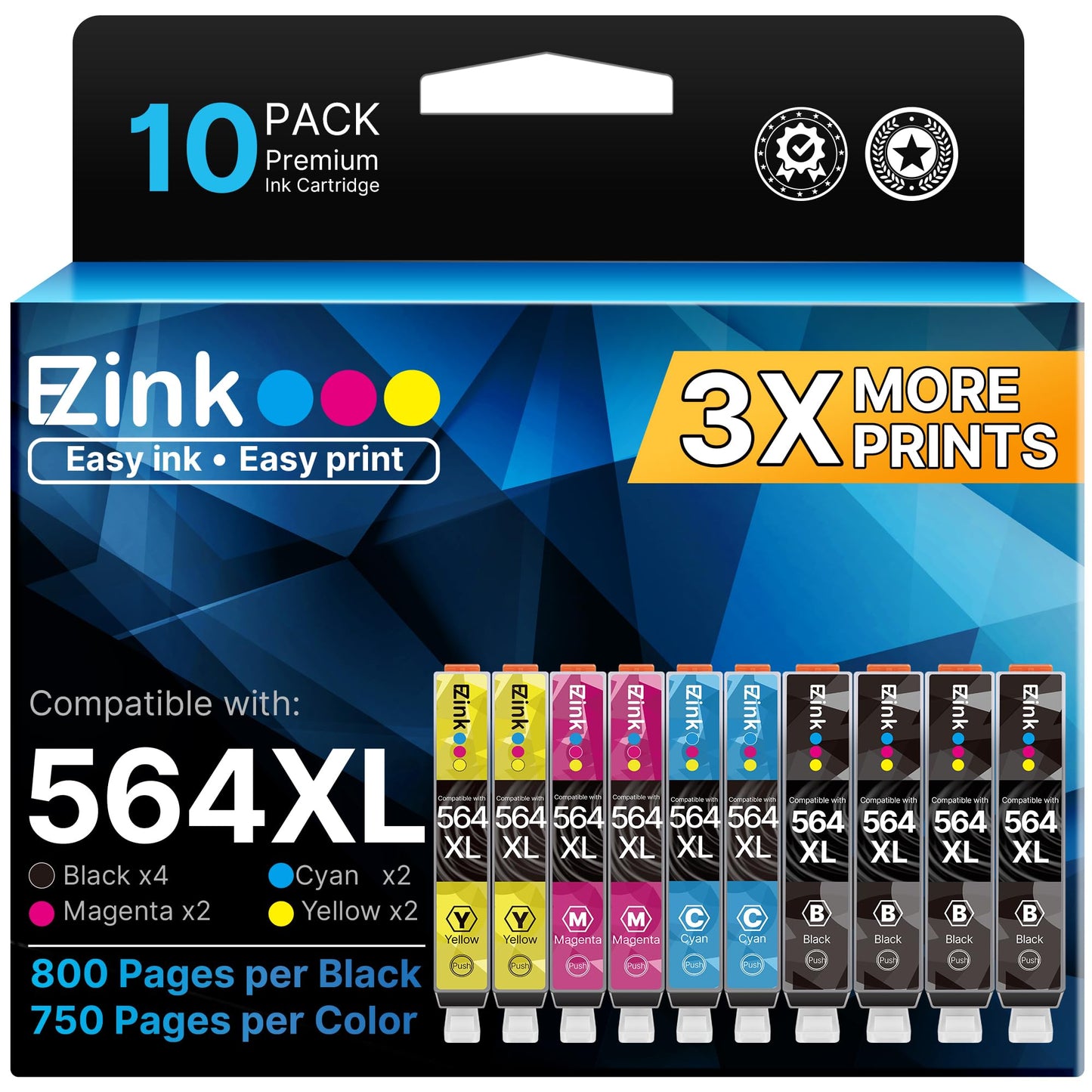 E-Z Ink Compatible 564xl Ink cartridges for hp Printers Replacement for hp 564 Ink cartridges Combo Pack Black and Color for PhotoSmart 7520 7510 6510