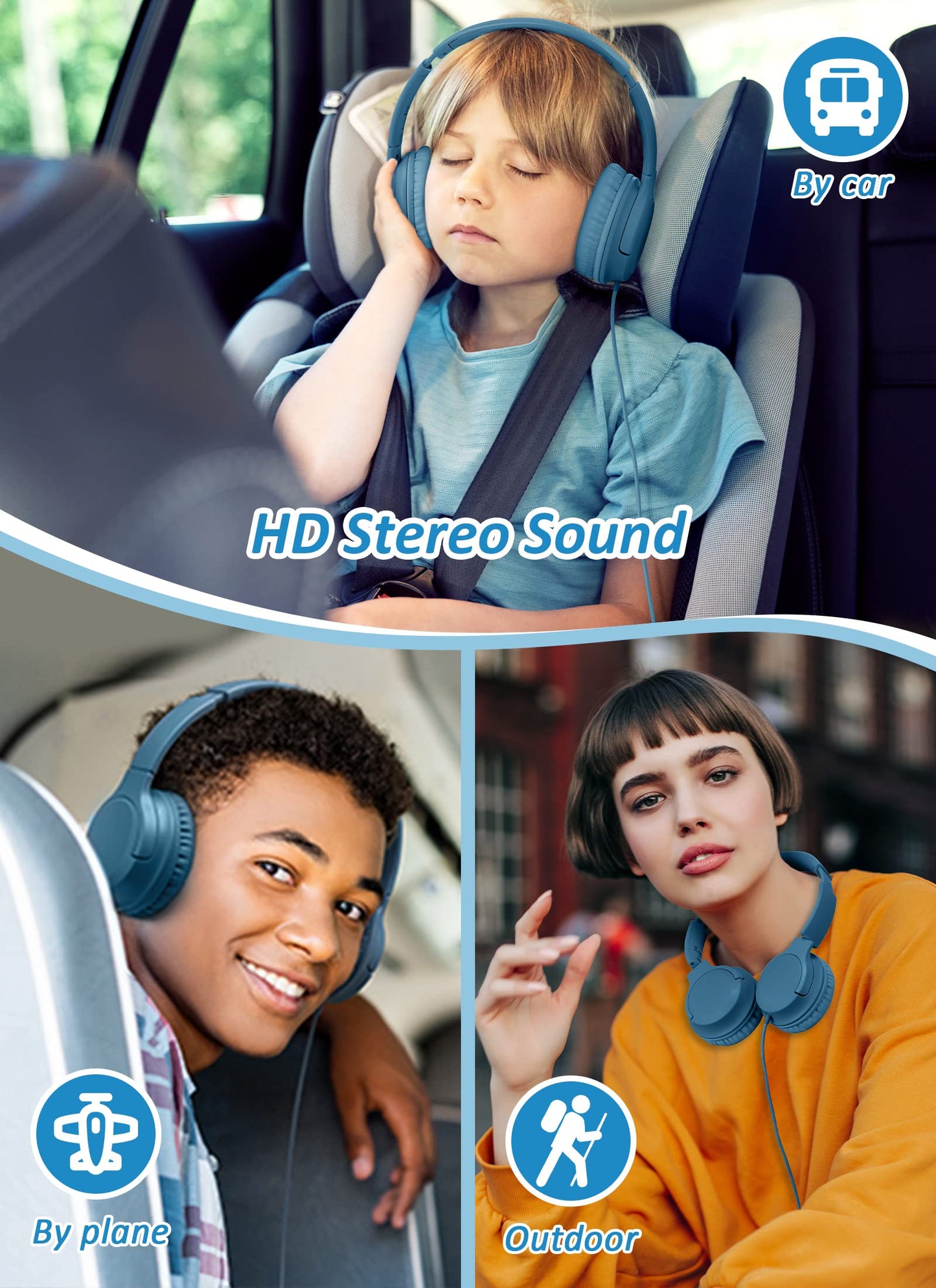 Kids Headphones, 3.5mm Jack Wired On-Ear Foldable Headphones for Kids