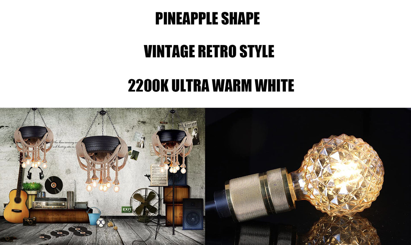 Vintage LED Edison Bulb G30 4W Dimmable LED Filament Bulb Globe Pineapple Shaped Light Bulb 2300K Warm White E26 400LM Equivalent 40W Incandescent