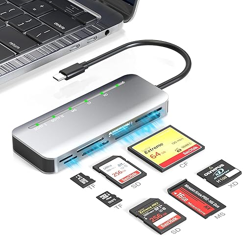 Memory Stick Pro Duo Card Reader, 7 in1 Memory Stick Pro Duo Adapter USB C for SD/TF/CF/XD/MS, Multi Card Reader for Camera, Game Trail Camera, Phone