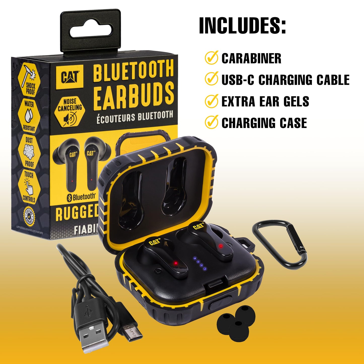 CAT Bluetooth Noise Canceling Ear Buds - Rugged Wireless Work Earbuds, Bluetooth Work Headphones, Dust Proof, Shock Proof, Water Resistant…