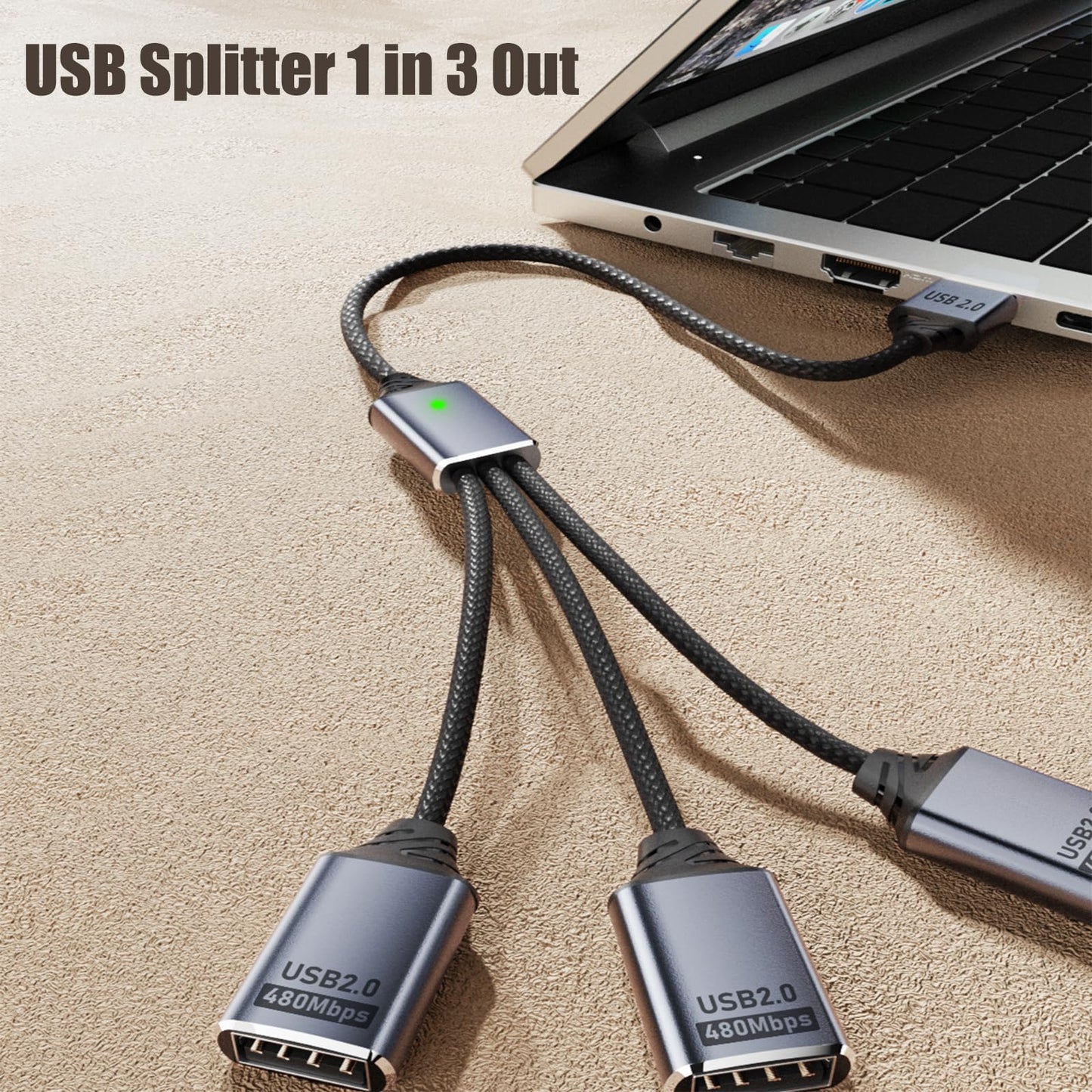 TFAK 0.8Ft USB2.0 Adapter, USB Splitter Y, USB1 in to 3 Out Extender Cable,for Car/Mac/Xbox/Laptop/Tablet/Smartphone Data Transmission?Black