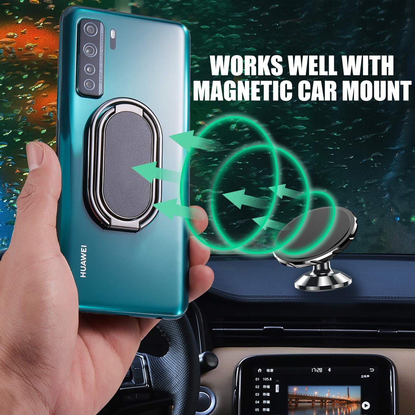 Rimyam Phone Ring Holder Finger Kickstand Foldable Cellphone Stand 360° Rotation Metal Ring Grip Holder for Magnetic Car Mount Compatible with iPhone