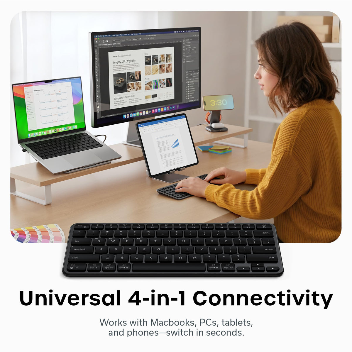 Satechi Slim EX1 Wireless Keyboard, 4-in-1 Connectivity, Space Black