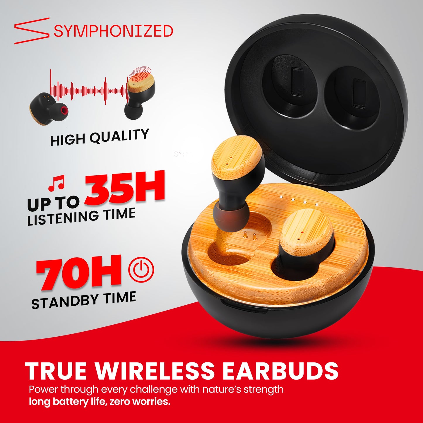 Symphonized Wooden True Wireless Earbuds Crisp Highs with Deep Bass, 35H Playtime of 3D Sound. Noise Cancelling with Microphone. Fast Charging…