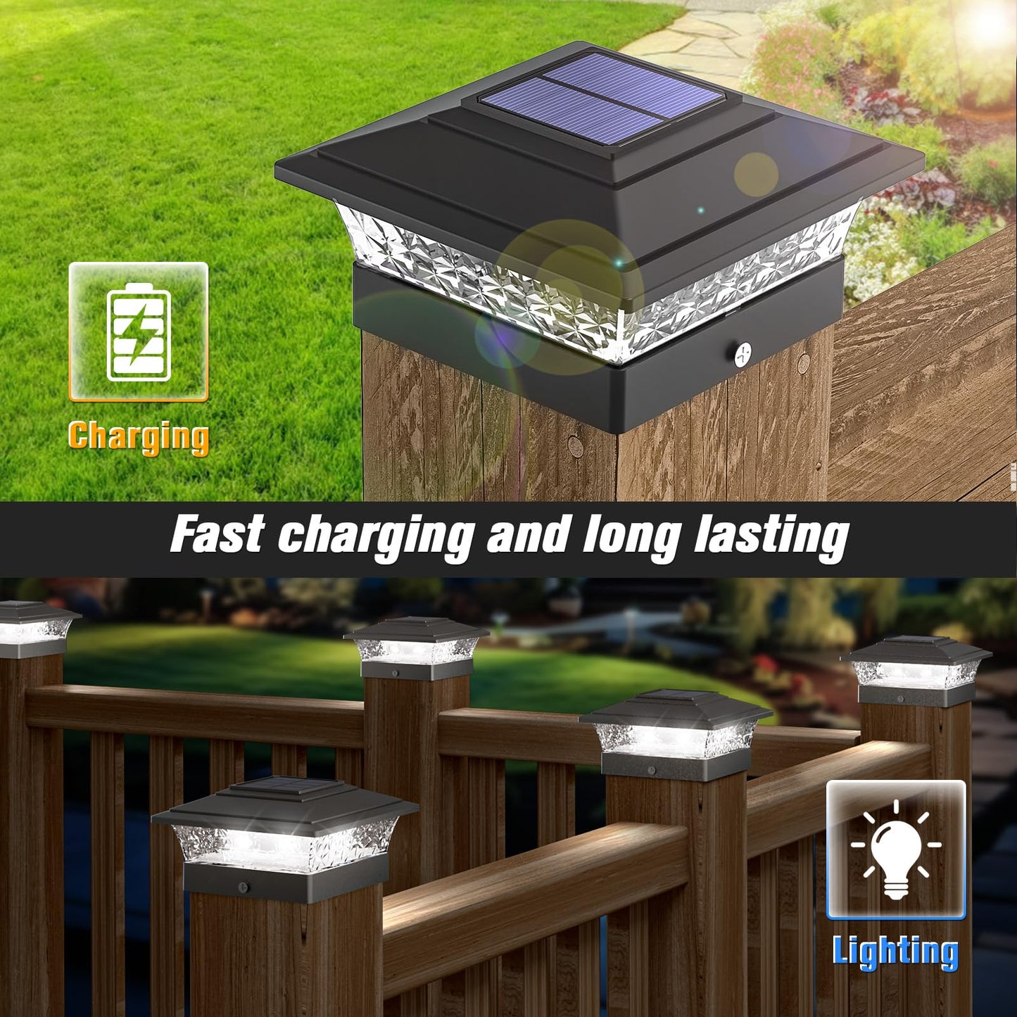 Solar Post Cap Lights Outdoor 12pack, Waterproof Fence Post Lights with 16 Ultra Bright LEDs Fit 4x4 Wood/Vinyl Posts, Black Deck Post Lights