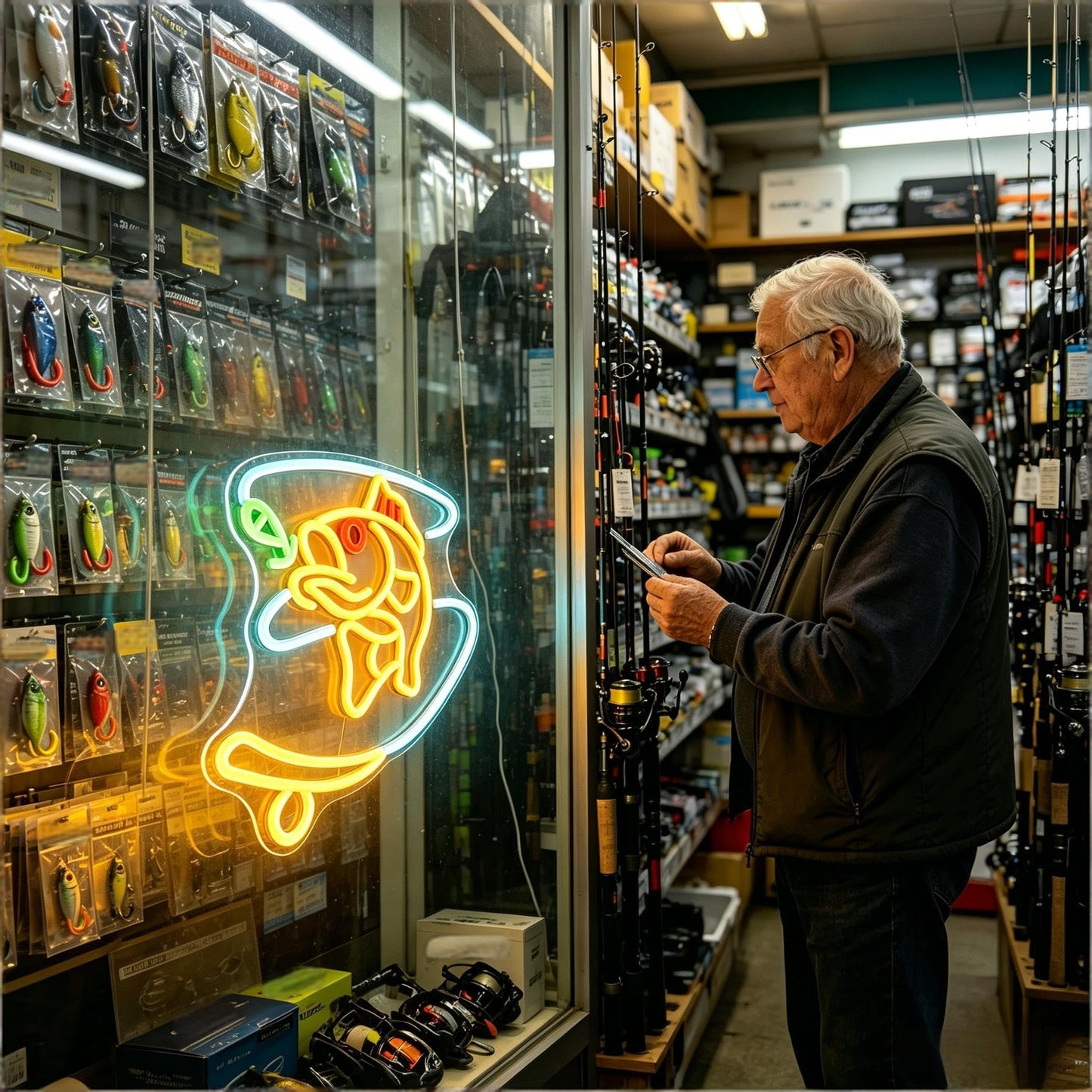 Neonawall Fishing Neon Sign - Dimmable LED Wall Art for Man Cave, USB-Powered Room Decor, Fishing Gifts for Men 15.7 x 12.8 inch