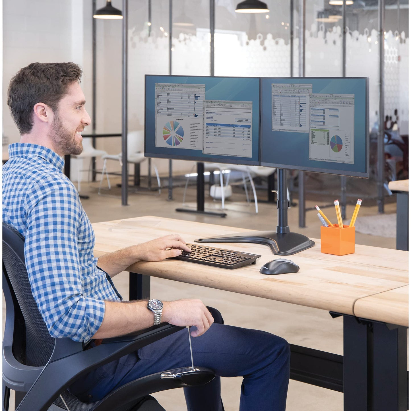 Fellowes 8043701 Professional Series Free Standing Computer Monitor Stand for 2 Monitors with Horizontal Monitor Arms, 27 Inch Monitor Capacity