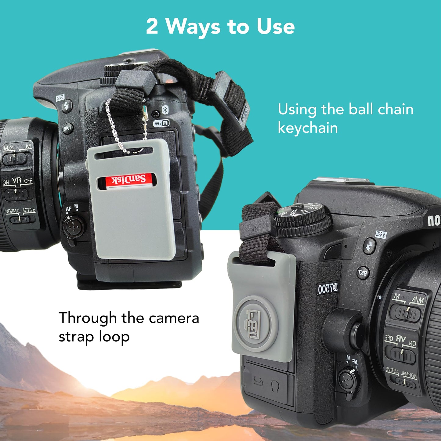 Foto&Tech Silicone SD Memory Card Holder Sleeve, Mini Camera-Shaped SD Card Storage, Camera Strap Mountable, Lug Ring Compatible, Gift