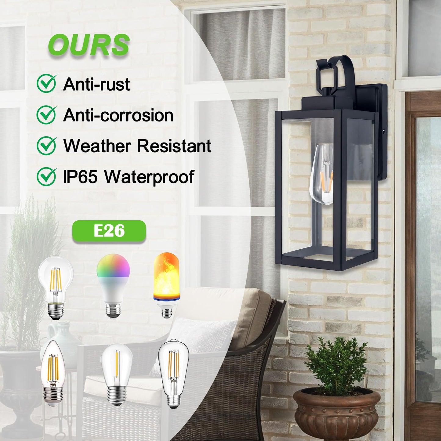 YaoKuem Outdoor Wall Lantern, Wall Sconce as Porch Lighting Fixture, E26 Medium Base, Metal Housing Plus Glass, Bulbs not Included