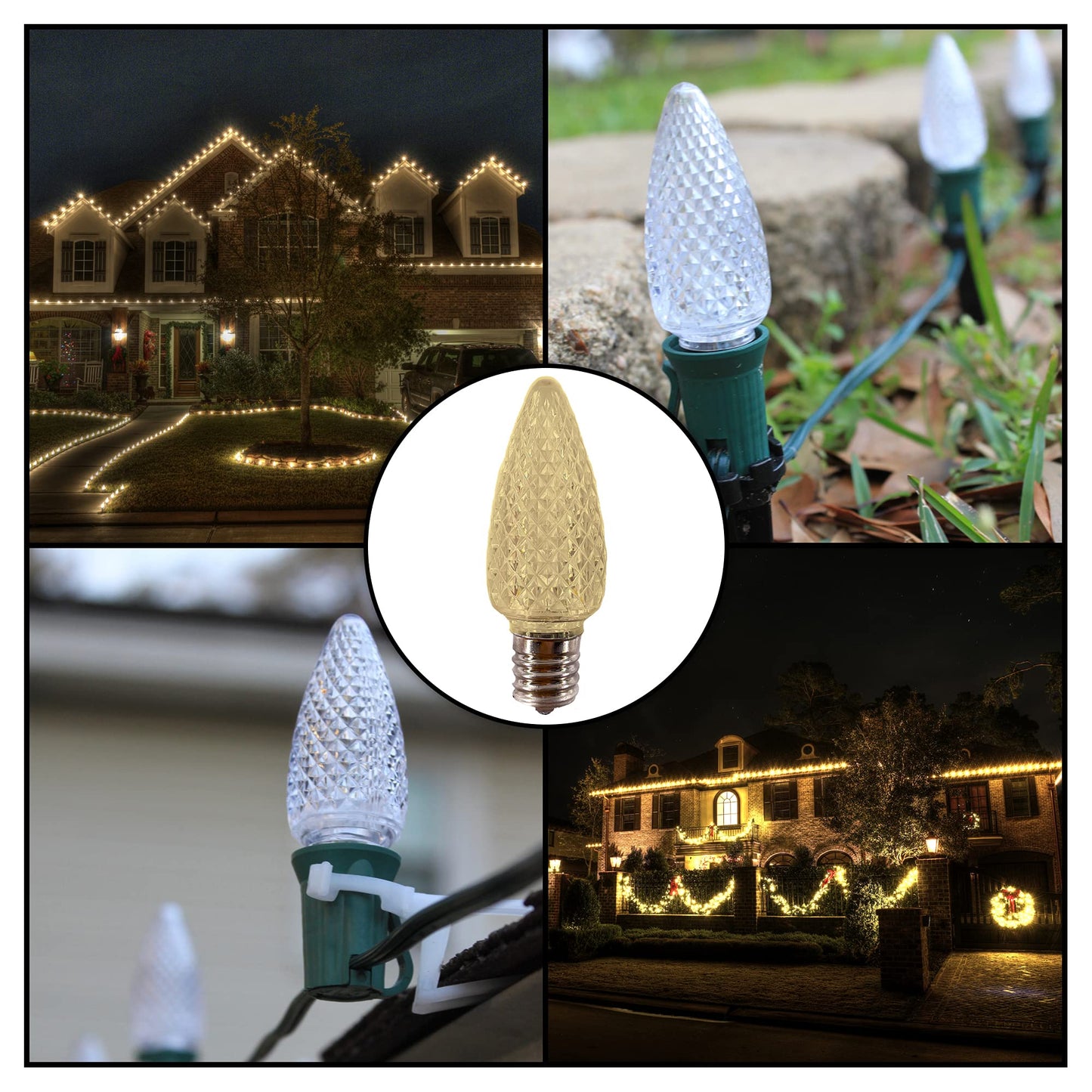 MIK Solutions C9 Christmas Lights LED Bulb (Pack of 25) Soft Warm White Replacement Christmas Light Bulbs Faceted Retrofit Candle Shape Commercial