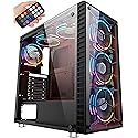 MUSETEX 6 ARGB Fans USB3.0 ATX Mid-Tower Case Phantom Black Honeycomb Airflow Music Remote Control 2 Tempered Glass Panels, Gaming PC Case Computer