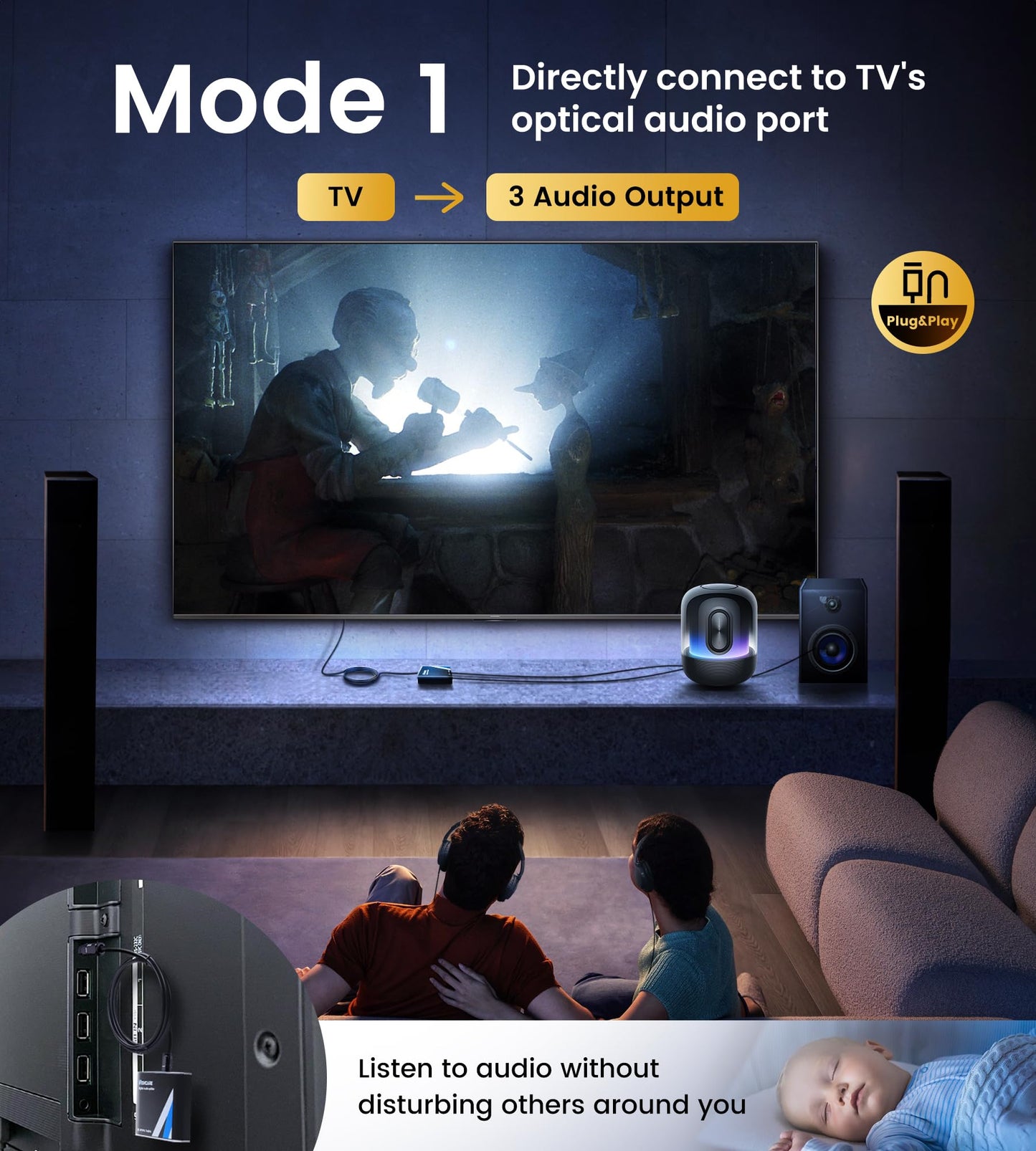 NEWCARE Optical Audio Splitter 1 in 3 Out,SPDIF Toslink Digital Optical Audio Cable Splitter 1x3 Support LPCM2.0 Doldy Digital & DTS 5.1