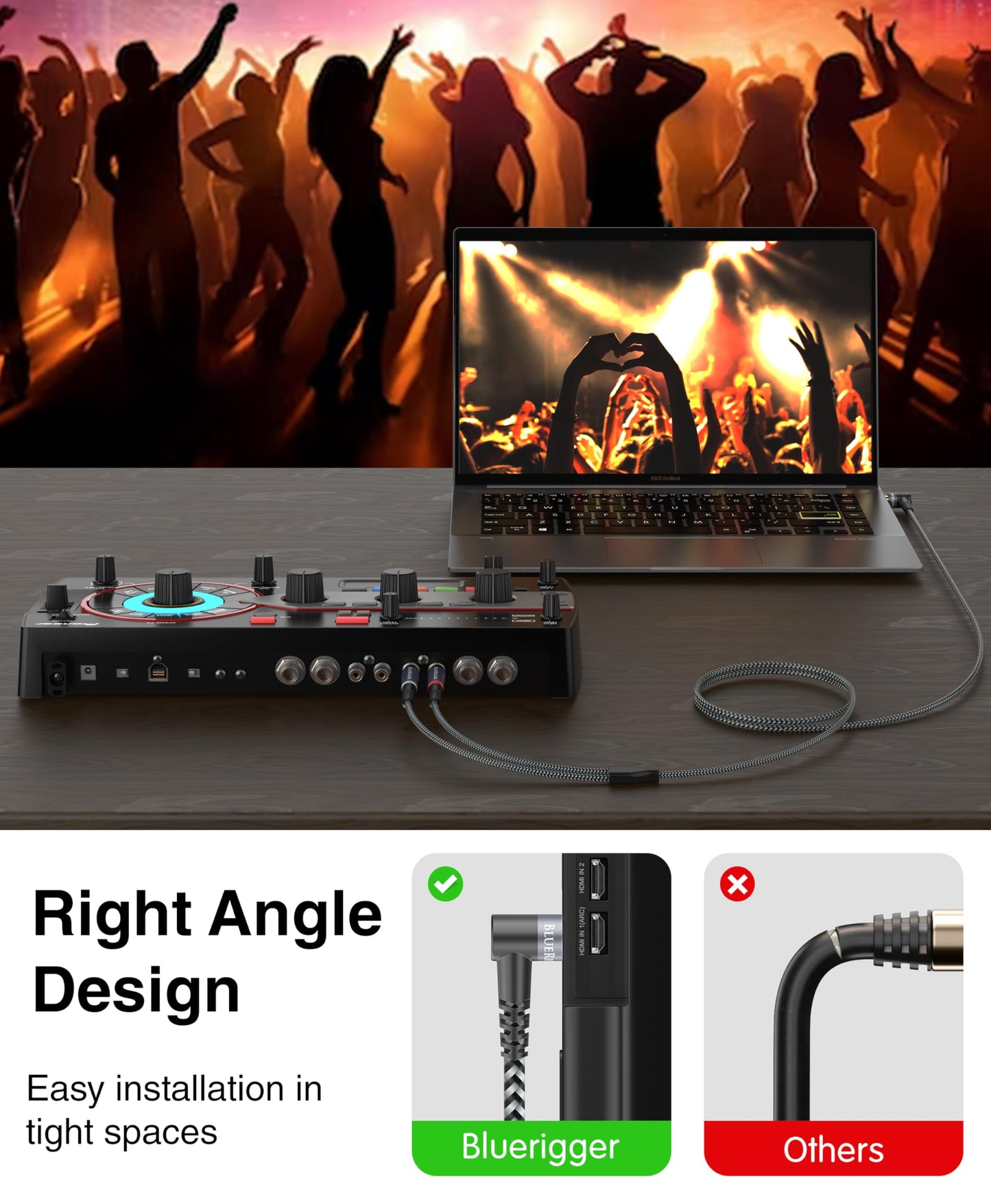 BlueRigger 3.5mm Aux to 2RCA Audio Cable (6FT, 90D Stereo Splitter Y 2RCA Male, Braided, 1/8" RightAngled TRS to RCA, Hi-Fi Sound, Metal Shell) -
