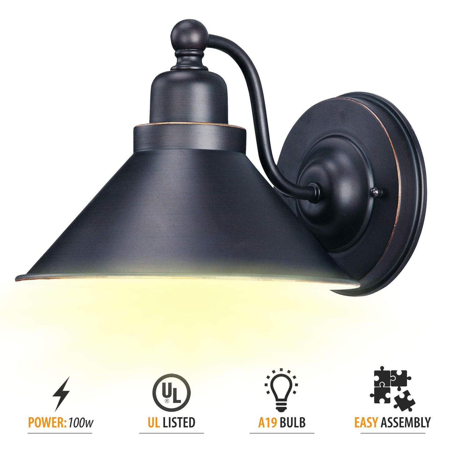 Ciata One Light Wall Sconce, Vanity Light, Transitional Style Downlight, with Mission dust Bronze Finish and Metal Shade (1 Light)
