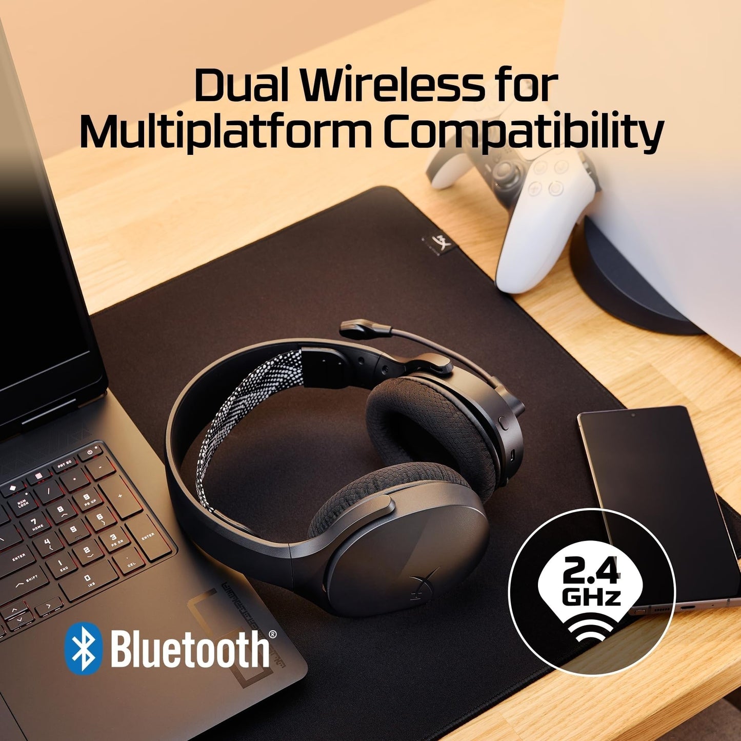 HyperX Cloud Jet - Dual Wireless Gaming Headset, 2.4GHz dongle, Bluetooth 5.3, PC, PS5, Mobile, USB-A - Black