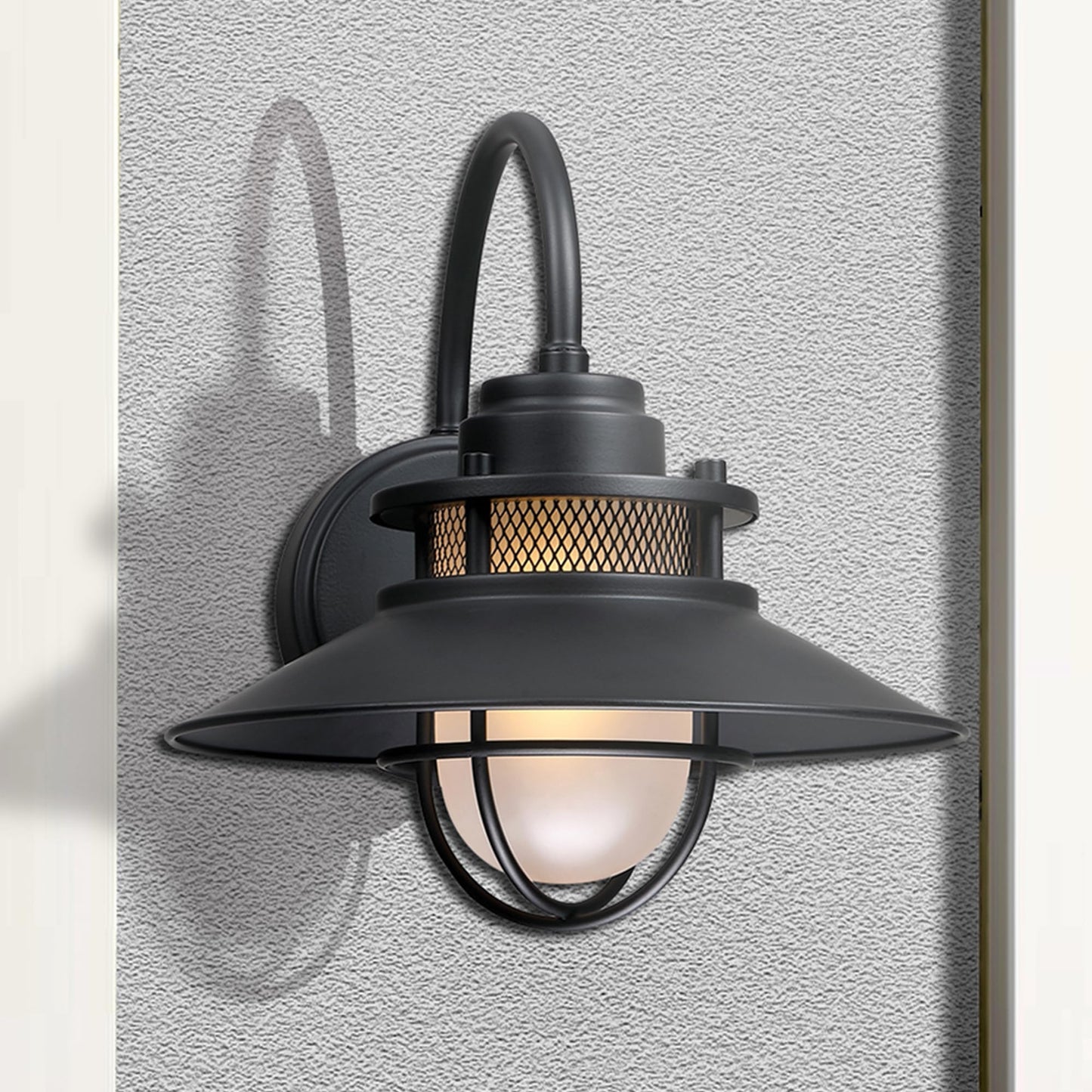 Faymart lighting Outdoor Gooseneck Barn Light Fixture with Cage - Exterior Wall Sconce Farmhouse Gooseneck Light Outdoor Porch Sconce for Garage