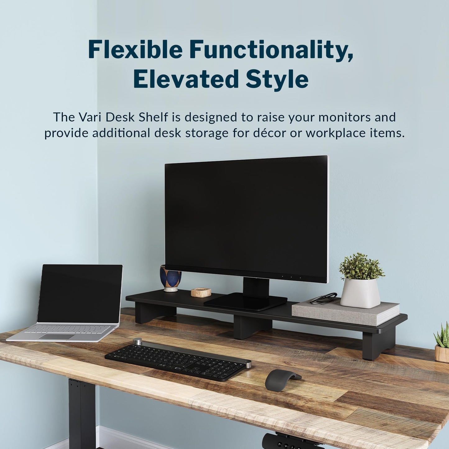 Vari Modern Monitor Riser - Large Dual Monitor Stand - Elevated Desk Shelf for Home Office Organization - Durable and Lightweight - Ideal for Computer
