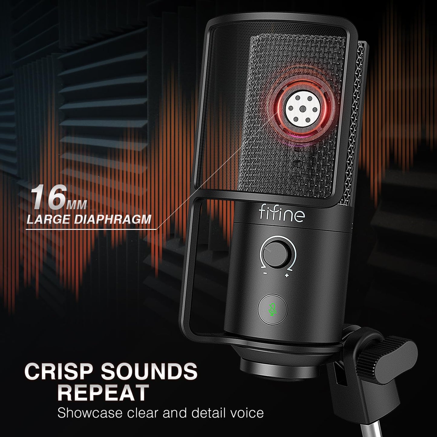 FIFINE USB Podcast Microphone, PC Computer Condenser Microphone Plug & Play Mic Kit with Boom Arm Stand, 16MM Large Diaphragm, Mute Button for