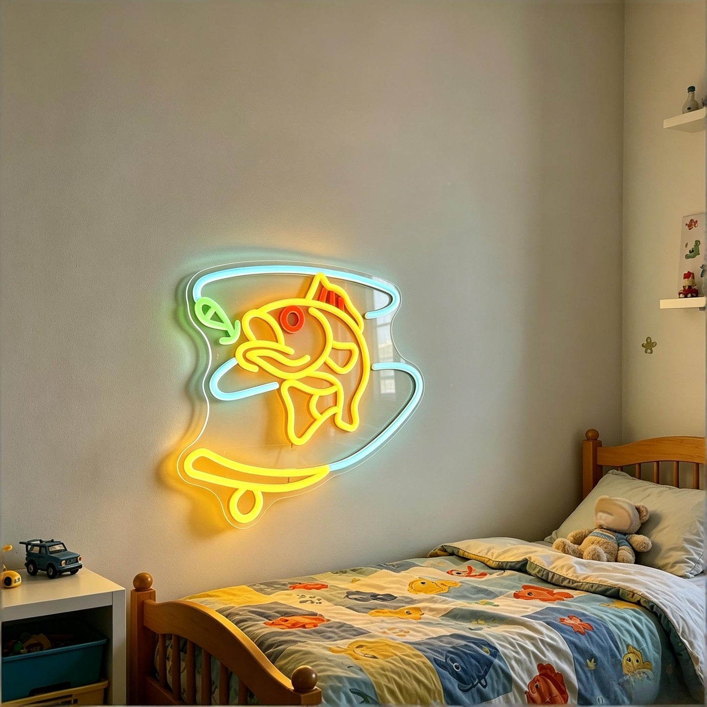 Neonawall Fishing Neon Sign - Dimmable LED Wall Art for Man Cave, USB-Powered Room Decor, Fishing Gifts for Men 15.7 x 12.8 inch