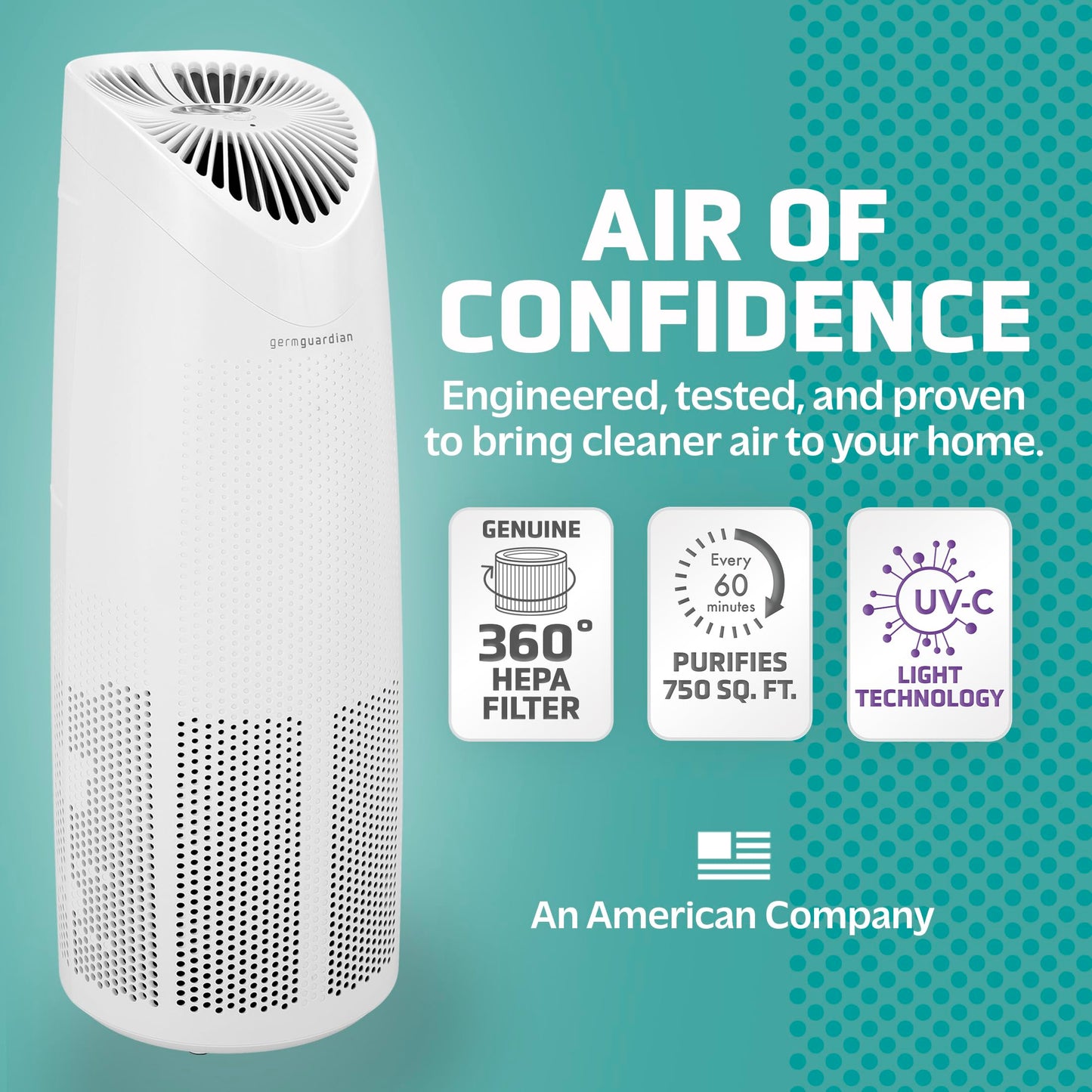 GermGuardian Air Purifier with HEPA Filter, Removes 99.97% of Pollutants, Covers Large Room up to 750 Sq. Foot Room in 1 Hr, UV-C Light Helps Reduce