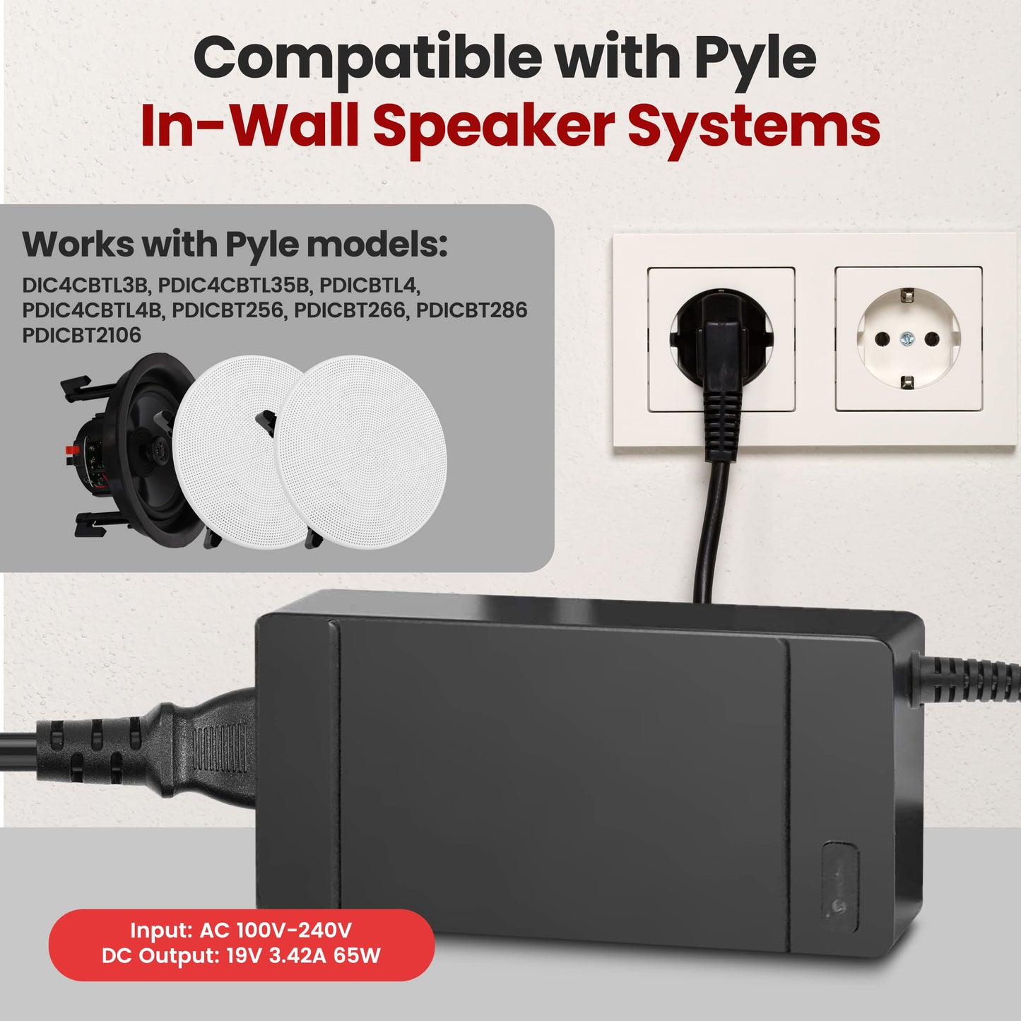Pyle Replacement Part - Universal Power Adapter (for Pyle in-Wall Speaker Models: PDIC4CBTL3B, PDIC4CBTL35B, PDICBTL4, PDIC4CBTL4B, PDICBT256