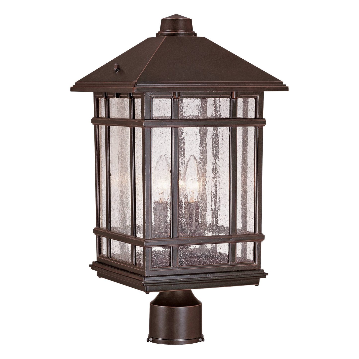 Kathy Ireland Sierra Craftsman Art Deco Outdoor Post Light Rubbed Bronze 18" Frosted Seeded Glass Panels for Exterior House Porch Patio Outside Deck
