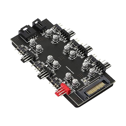 12V 4Pin PWM & 5V 3Pin ARGB with SATA 15Pin Power 2-in-1 Hub 6 Way Sync CPU Cooling Fan Addressable RGB Lighting PCB Splitter for Extended Motherboard