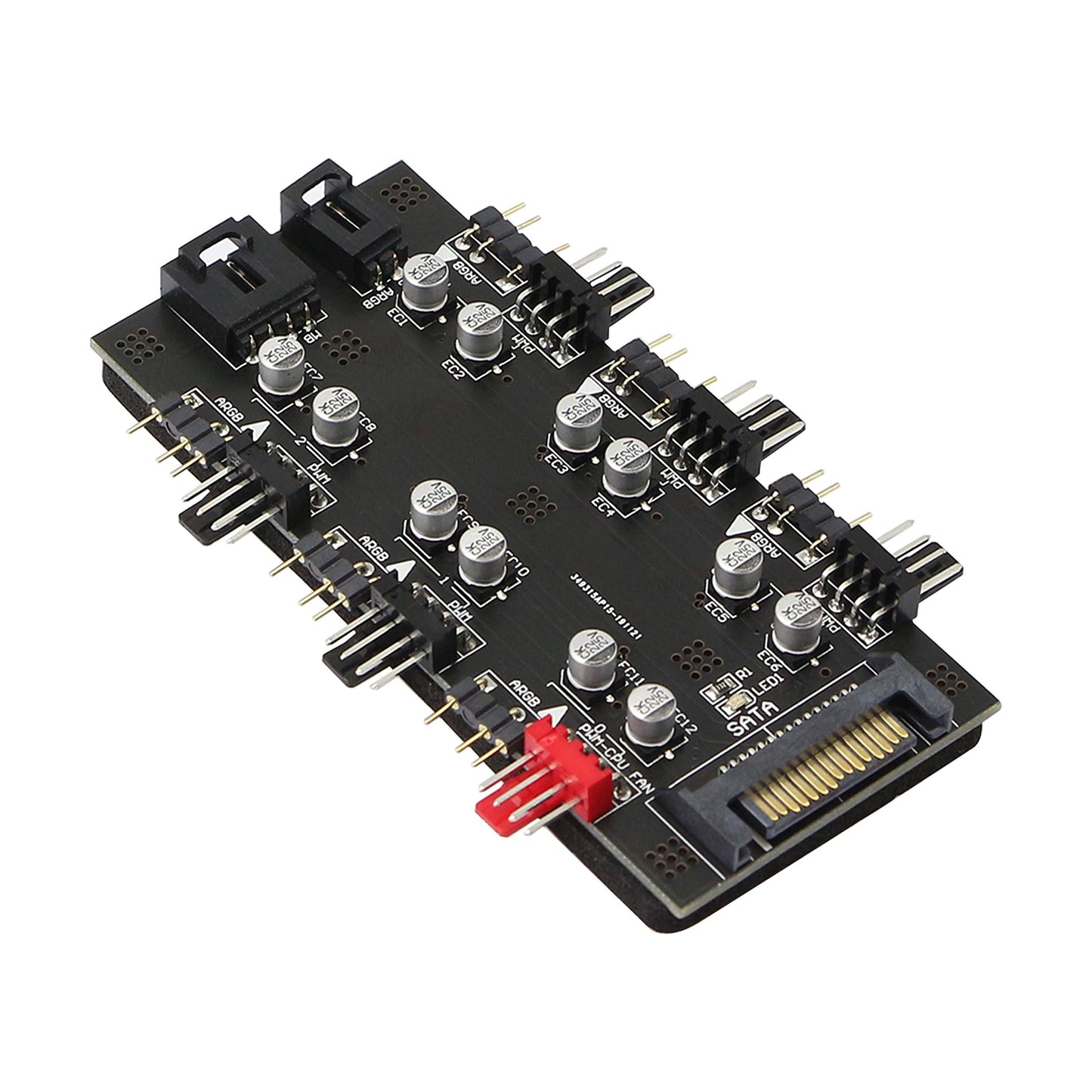 12V 4Pin PWM & 5V 3Pin ARGB with SATA 15Pin Power 2-in-1 Hub 6 Way Sync CPU Cooling Fan Addressable RGB Lighting PCB Splitter for Extended Motherboard
