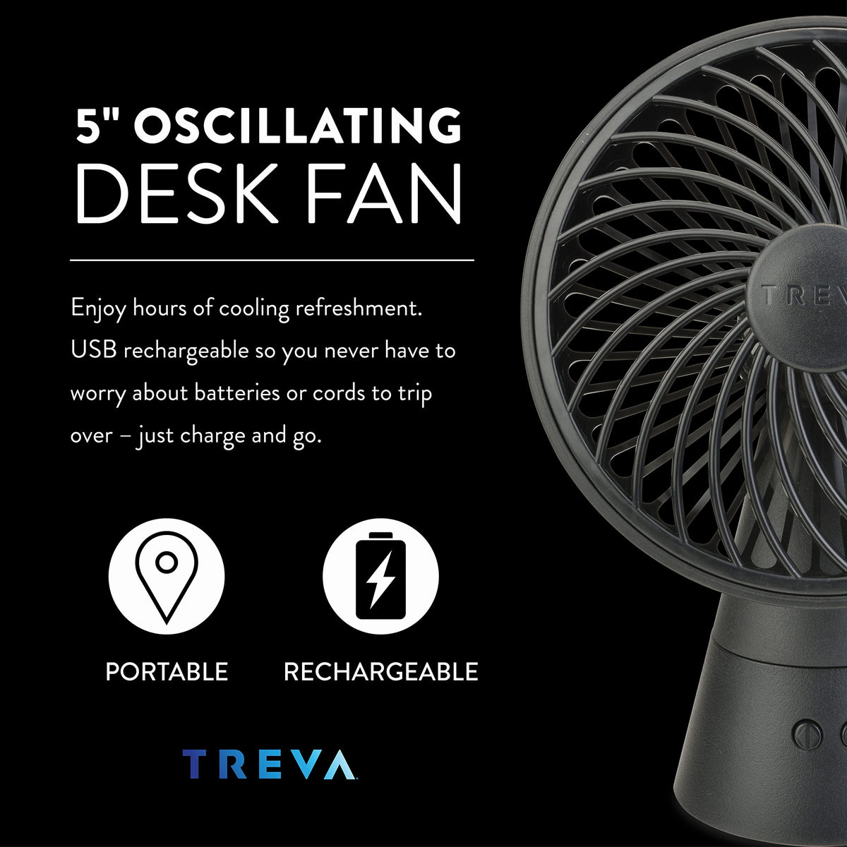 O2COOL Rechargeable Fan 5" H