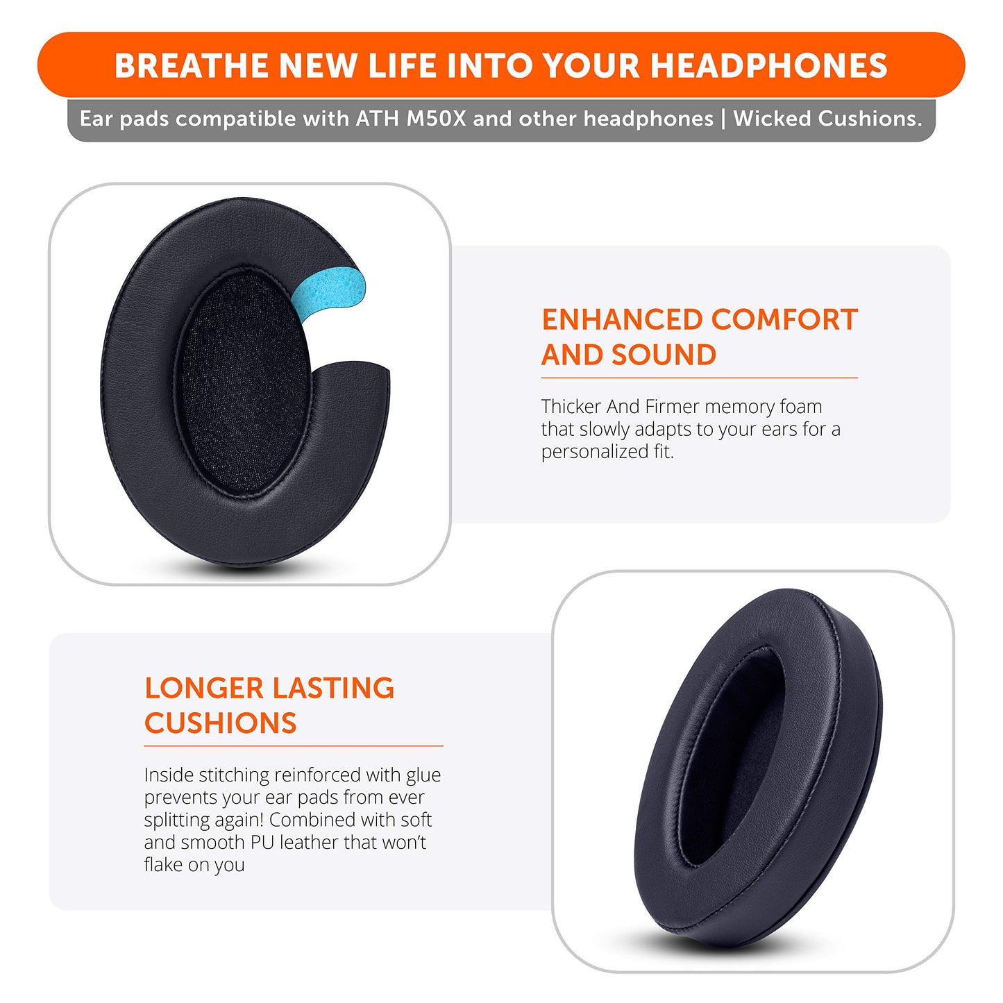 WC Wicked Cushions PadZ - Thick & Soft Ear Pads for ATH M50X / M40X / SteelSeries Arctis/HyperX Cloud & Alpha/Logitech G Pro X/Compatible with Over 50