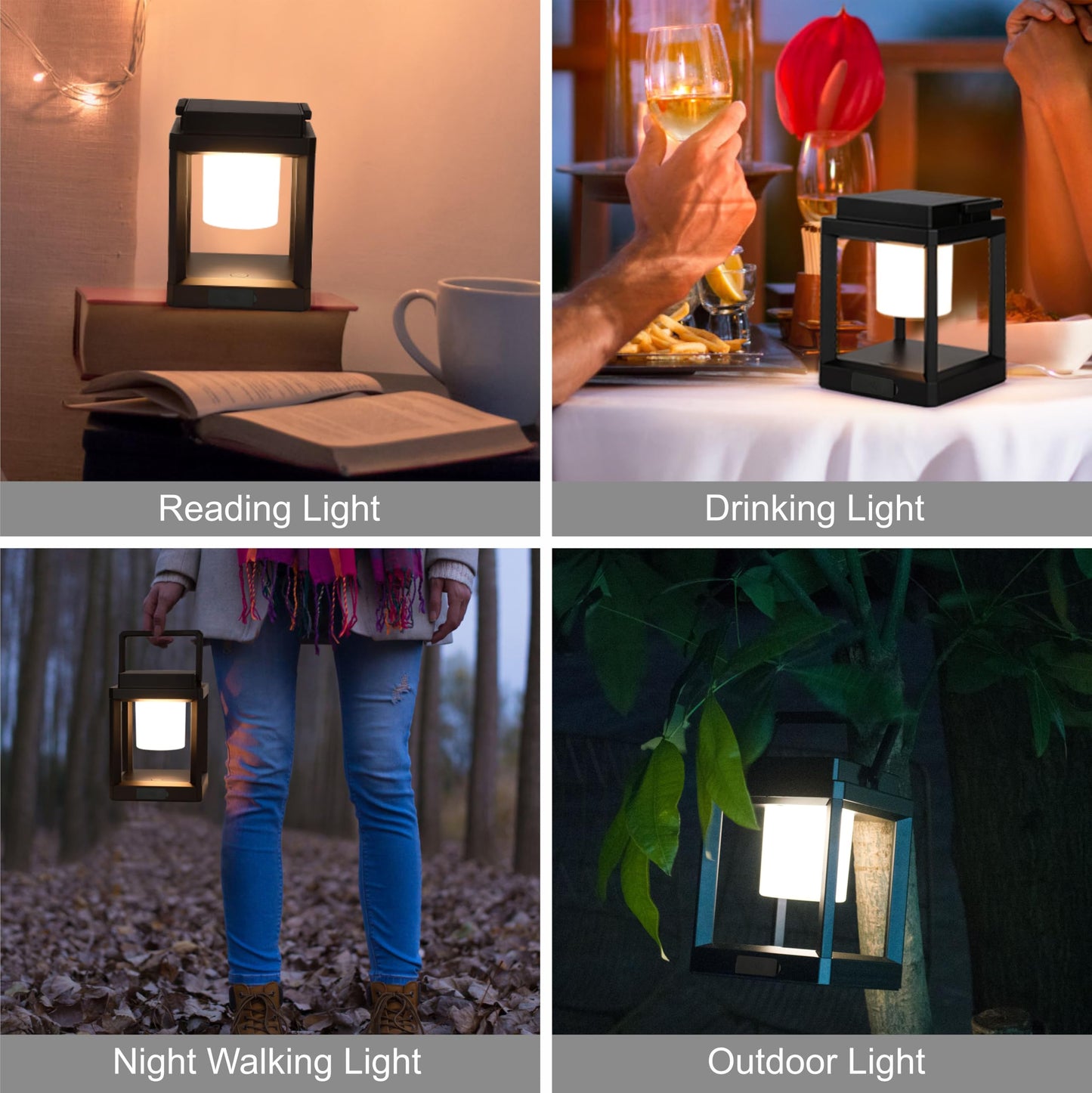 LETRY Outdoor Table Lamp, Brightness LED Nightstand Lantern, Portable Rechargeable Solar Lamp Waterproof, Touch Control Outdoor Lamps Cordless Lights