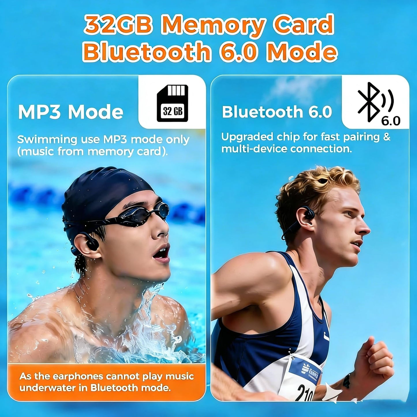 2026 Upgrade Bone Conduction Headphones-SwimBeats, IP68 Waterproof Swimming Headphones| 32GB Storage| BT 6.0| 28g Lightweight| 8H Battery, Open-Ear…