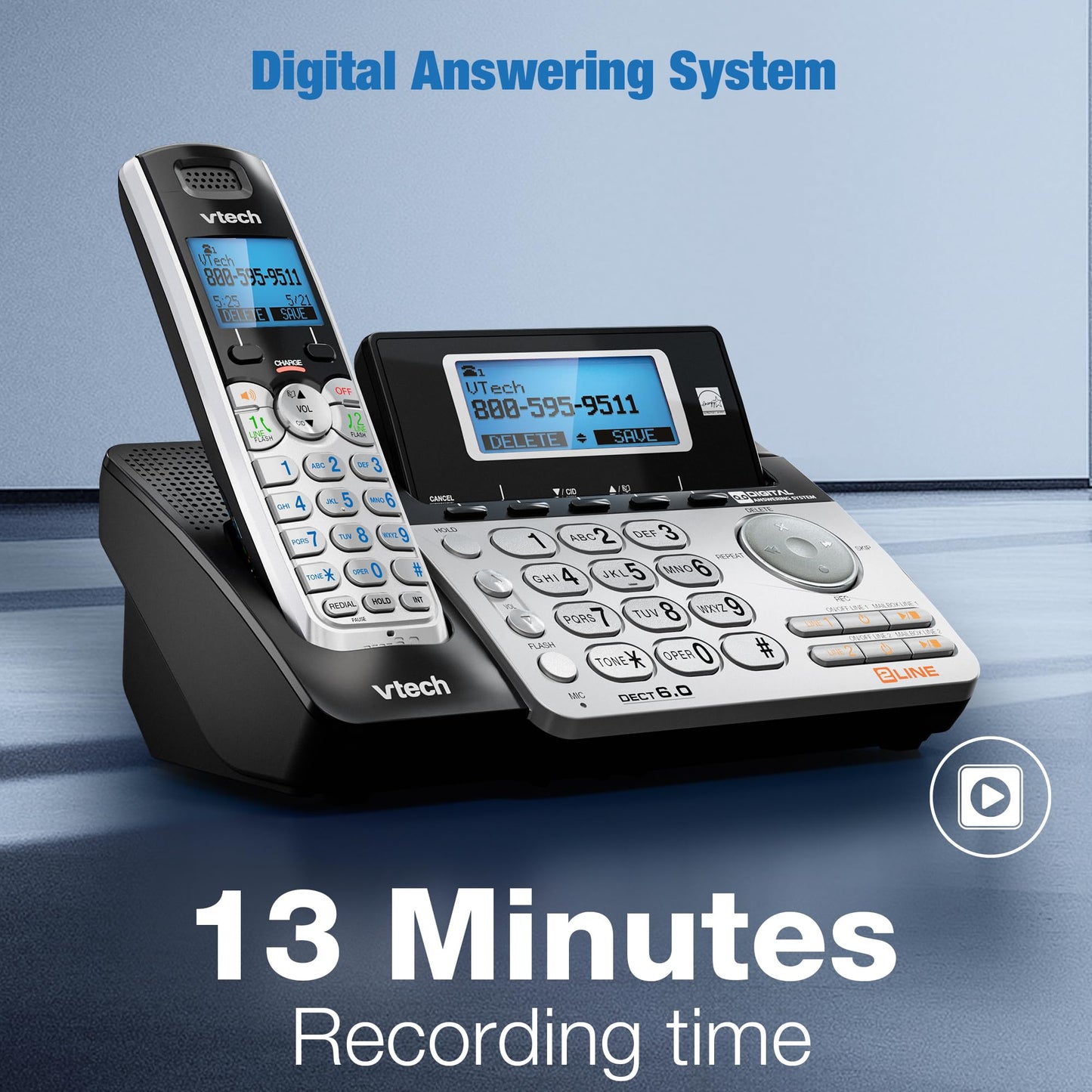 VTech DS6151-2 2-Line Expandable Cordless Phone System with 2 Handsets, Digital Answering System, Caller ID, DECT 6.0 - Home & Small Business