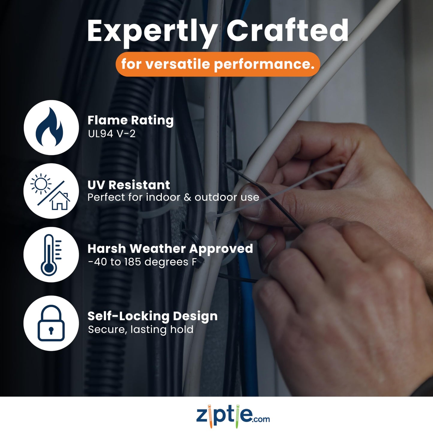 ZipTie.com 4.3-Inch Black Zip Ties With Screw Hole - 18-lb Tensile Strength Cord Management & Secure Mounting - Indoor & Outdoor Multi-Purpose Tie