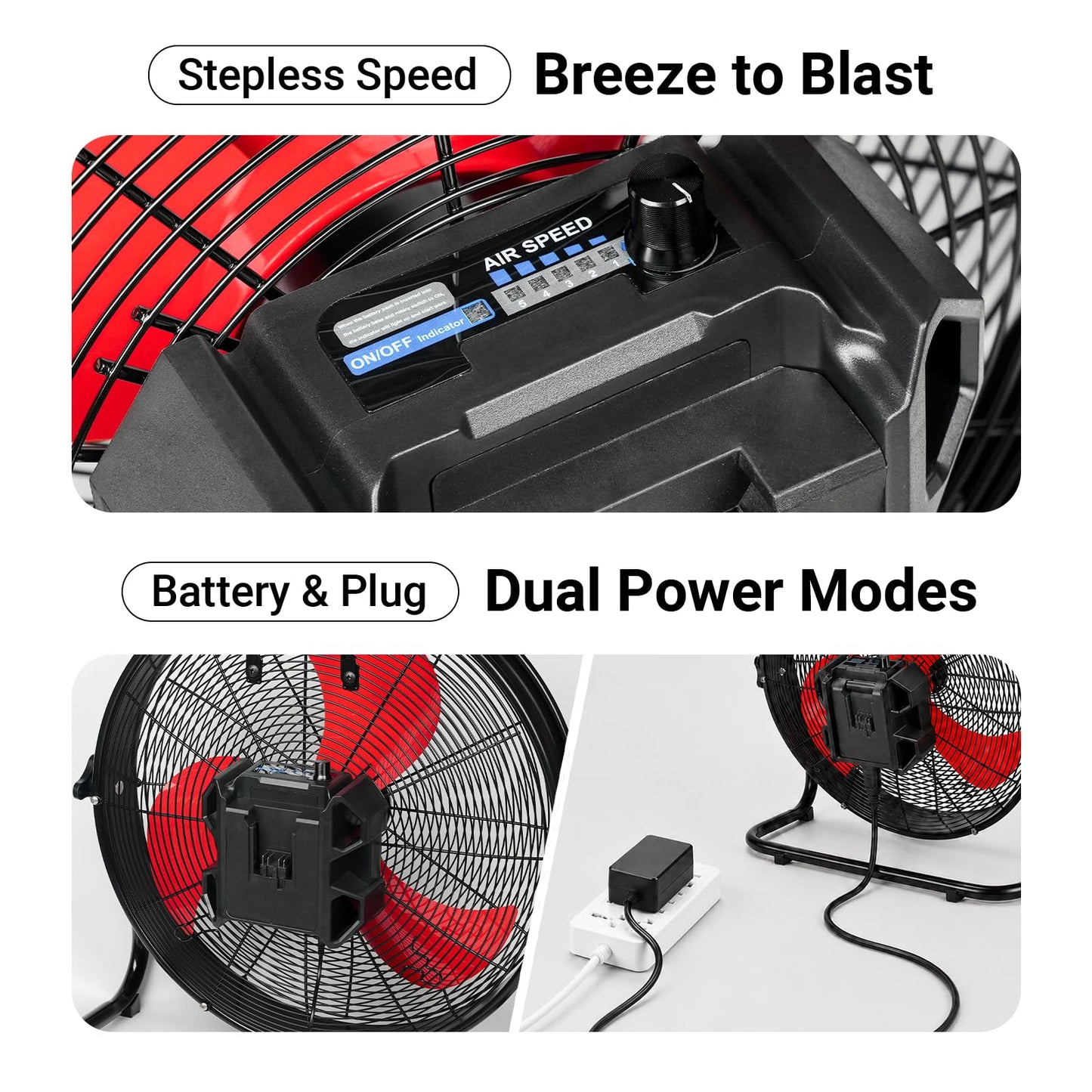 18" High Velocity Cordless Floor Fan Compatible with Milwaukee 18V Battery