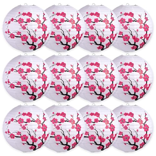 LEFTSTARER 6Pcs Cherry Blossom Lantern Decor for Cherry Blossom Party Decorations, Japanese Paper Lantern Lamp for Japanese Party Decorations, Mulan