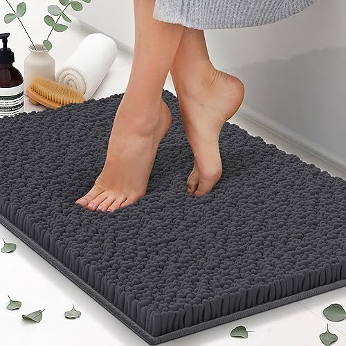 Chenille Bath Mats, Plush Absorbent Bath Mats Quick Dry, Soft & Machine Washable, Non Slip Carpet For Bathroom, Thick Bathroom Rugs, Shower Restroom…