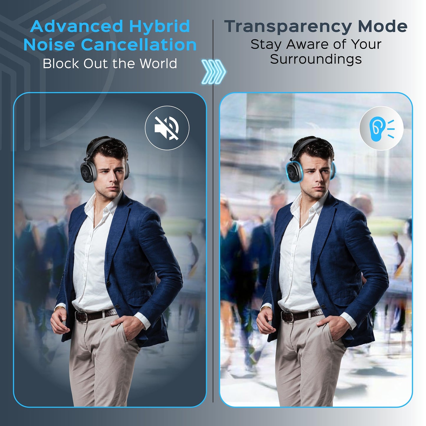 TREBLAB U5 Noise Cancelling Headphones Over Ear for Work, Focus & Travel, Wireless Bluetooth Headphones with Hybrid Active Noise Cancelling…