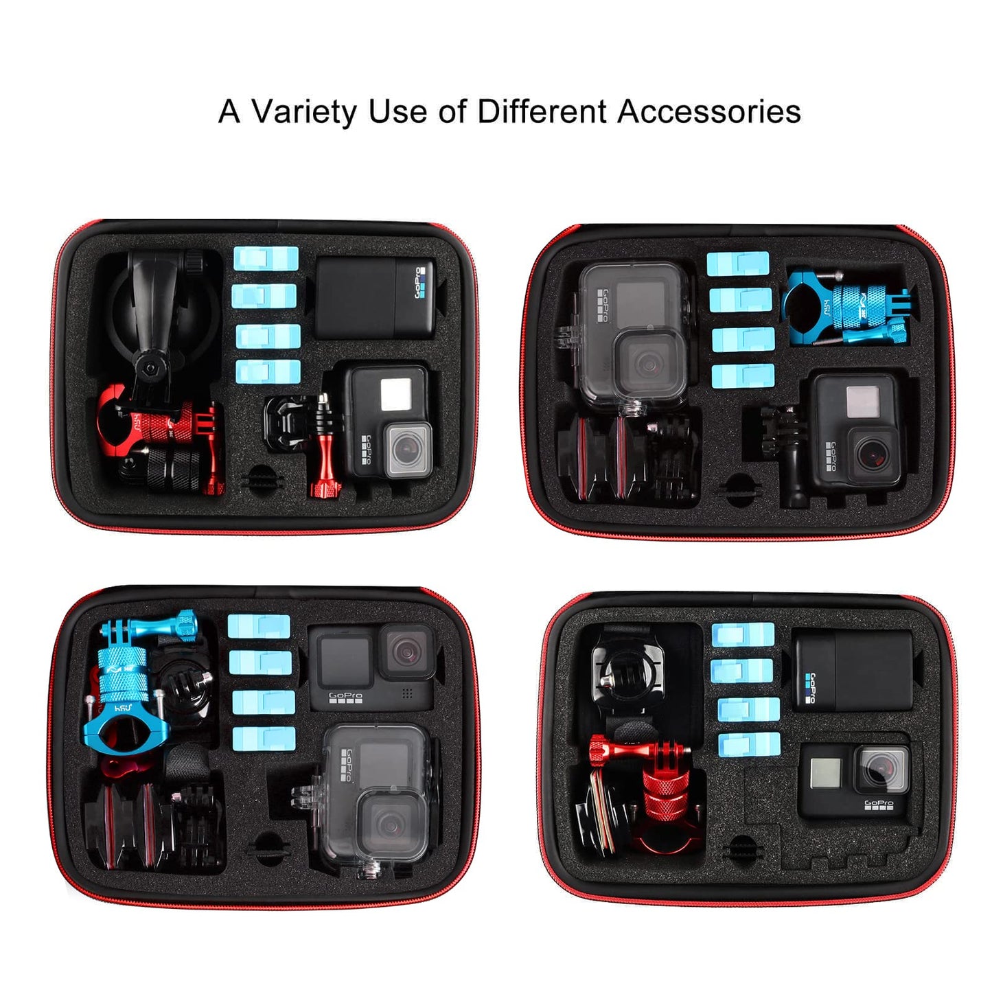 HSU Middle Protective Carrying Case for GoPro Hero 13, 12, 11, 10, 9, 8, 7, 6, 5, 4 Black and Accessories, Compact and Safe Action Camera Travel