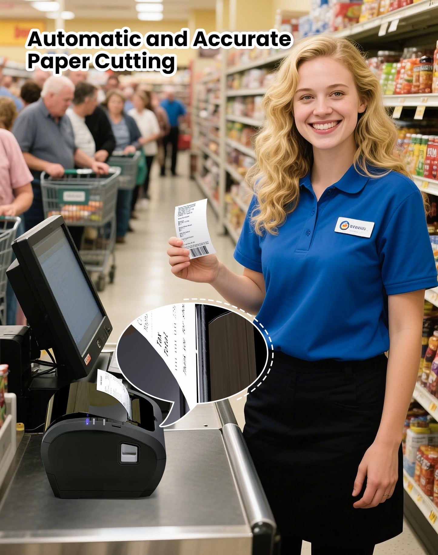 vretti Thermal Receipt Printer, 3'1/8 80mm USB POS Printer, Restaurant Kitchen Printer with Auto Cutter Support Cash Drawer,USB Serial Ethernet
