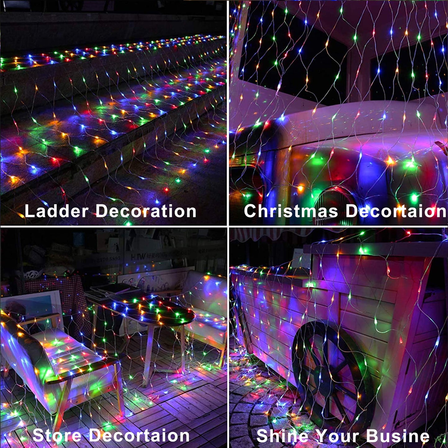oopswow Garden Net String Lights, Outdoor 192LED 9.8ft x 6.6ft Multicolor Fairy Lights with 8 Modes, Waterproof for Patio, Tree, Fence, Wall, Lawn