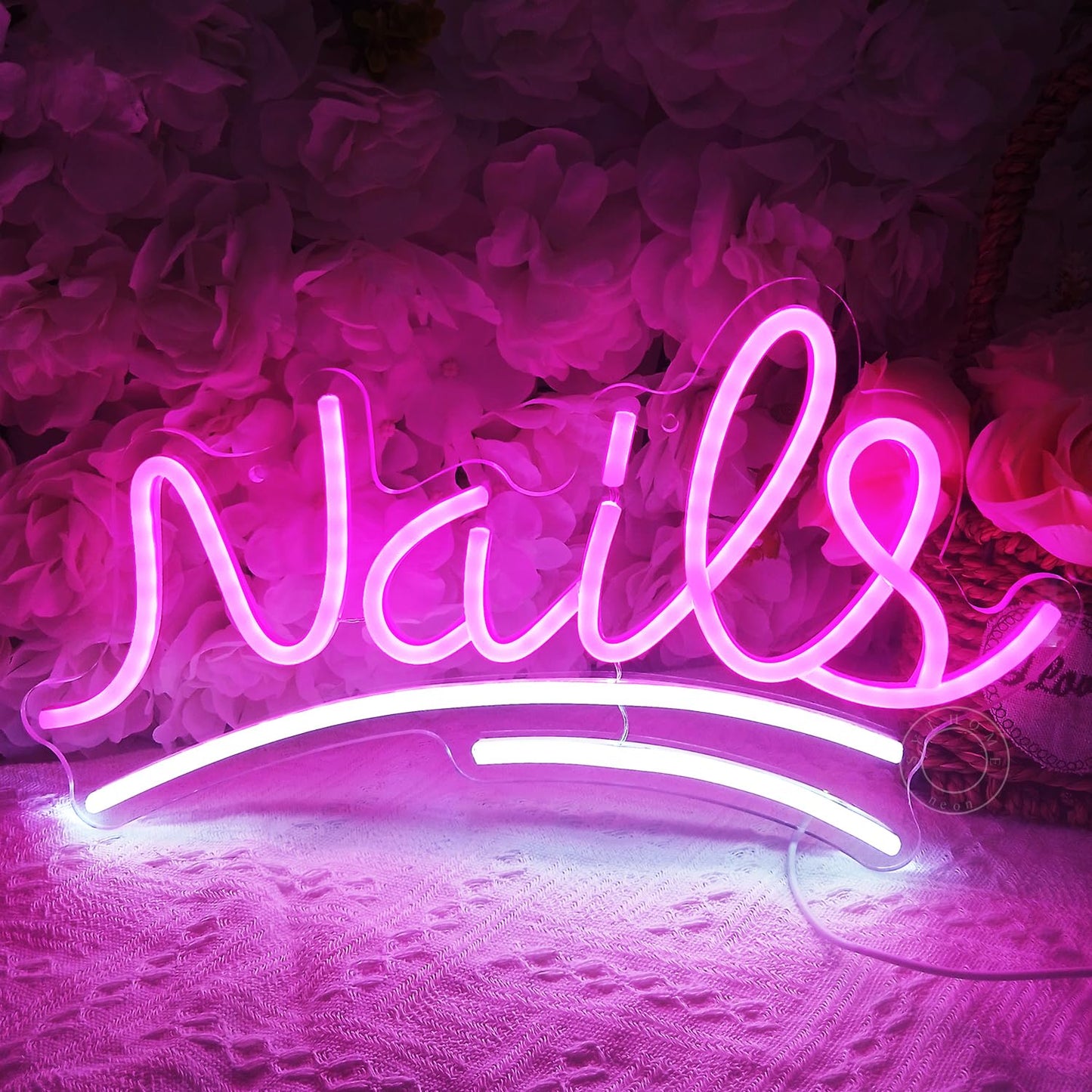 SYLHOME Nails Led Neon Light Sign Pink Business Wall Windows Sign Decor Nails Bar Beauty Salon Girls Bedroom Hanging Light Up Sign USB Birthday Makeup