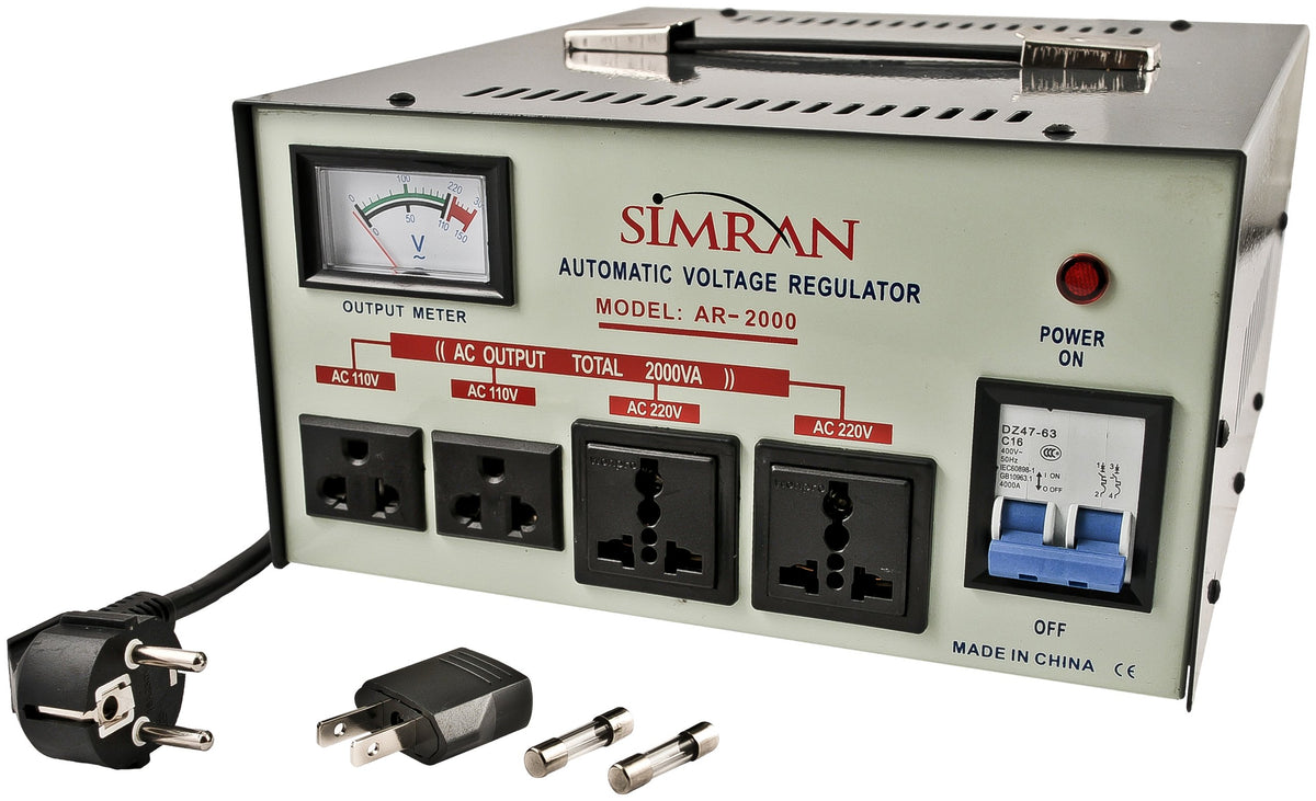 Simran AR-2000 Voltage Regulator Stabilizer with Built-in 110v-240V Step Up & Down Voltage Converter Transformer, 2000 Watt