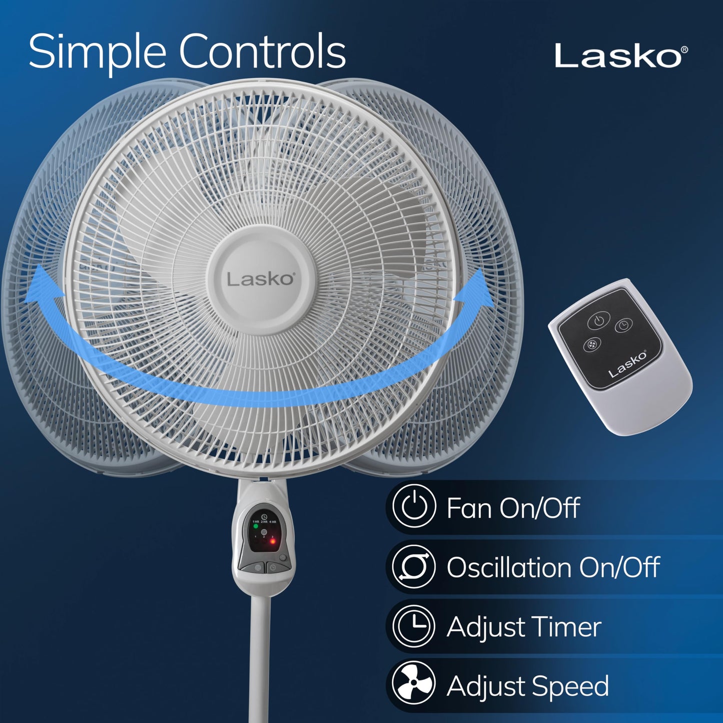 Lasko Oscillating Adjustable Pedestal Stand Fan - 16” - 1646 - White