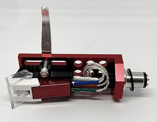 Cartridge and Stylus, Conical needle and Red Headshell with mounting bolts for Pioneer PL50, PL518, PL512, PL530, PL630, PLA45D, PLA35, PL516, PL88FS