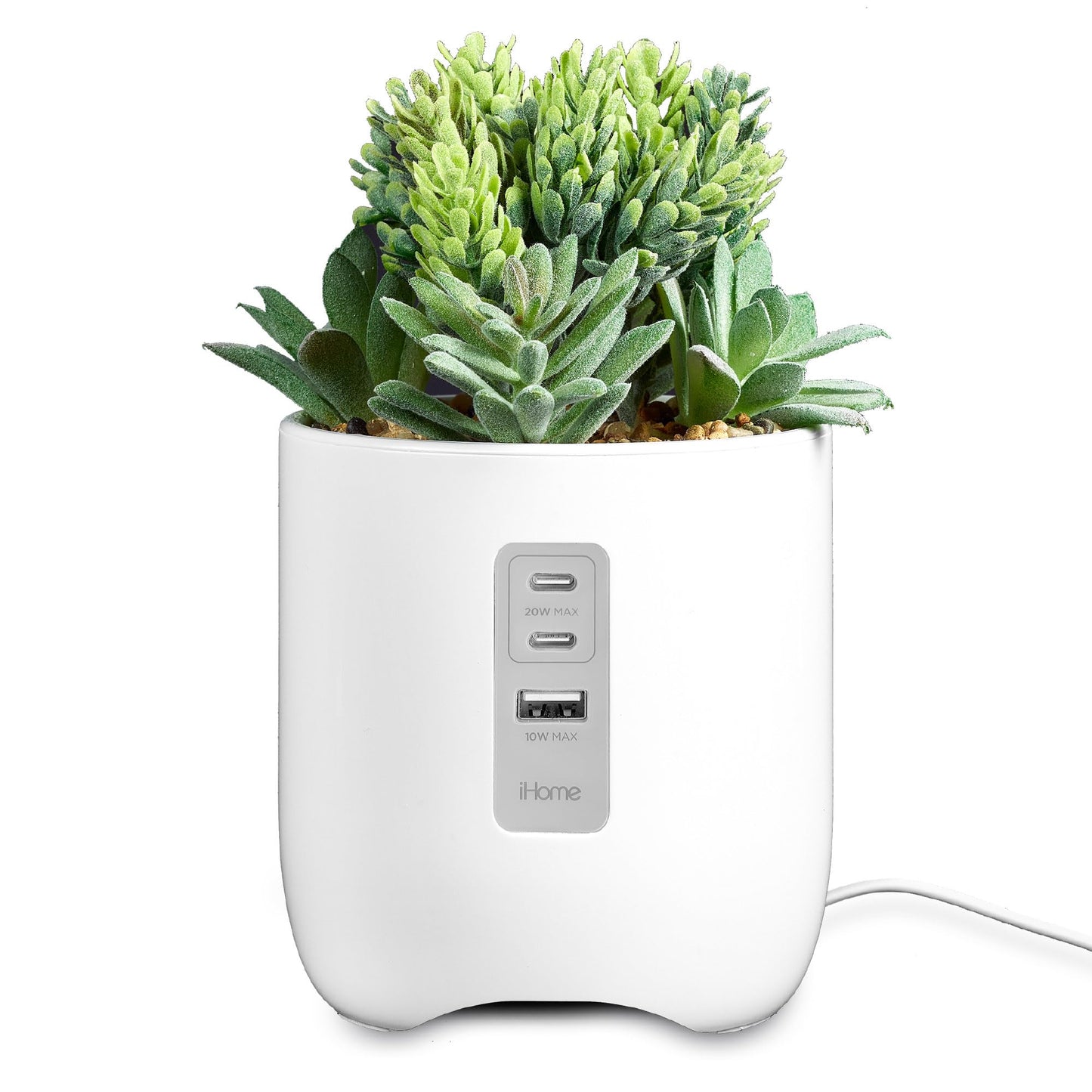 iHome PowerPlant Charging Station, Faux Succulent with USB Charging Station for iPhone, Android, and More - White (iPP45)