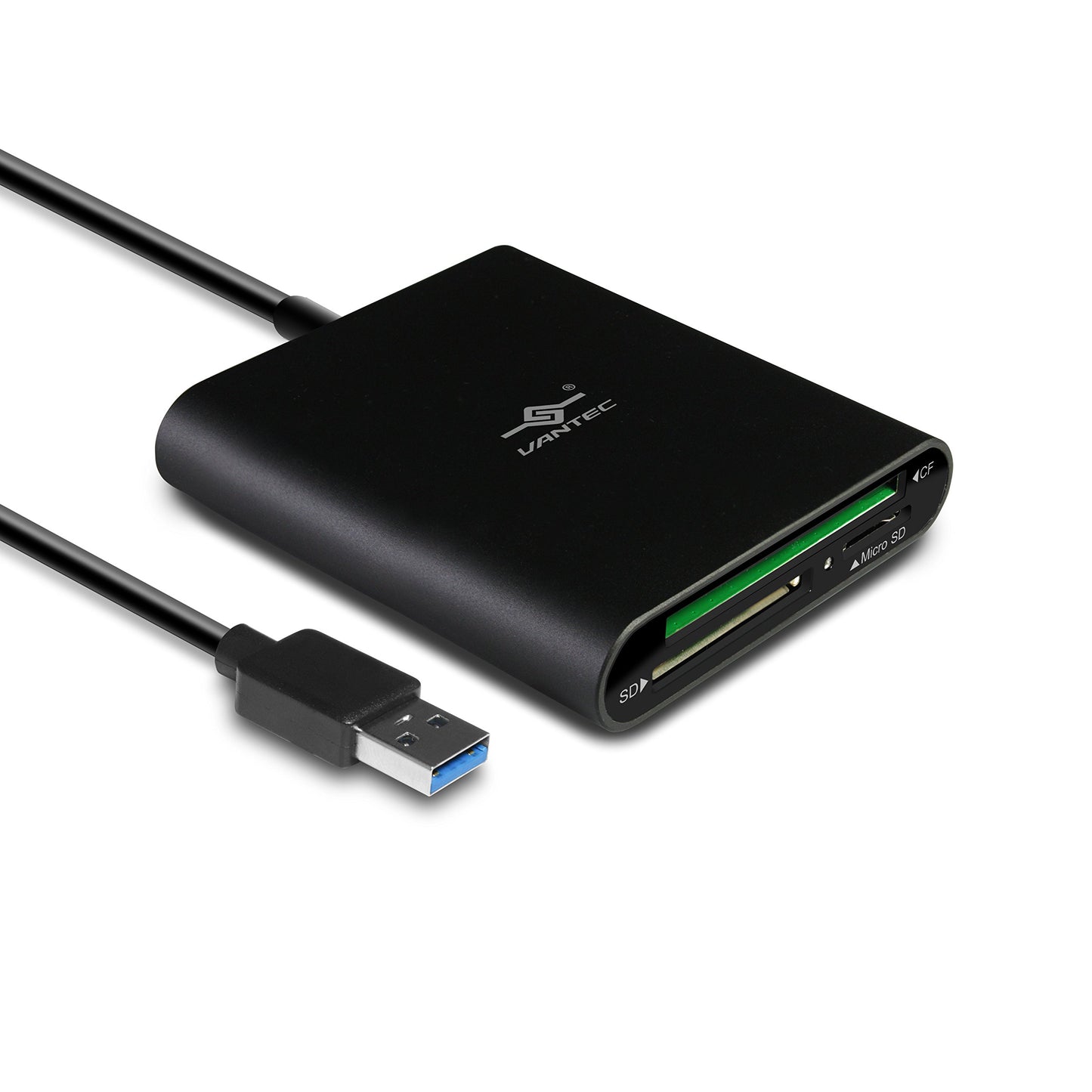 Vantec VLink USB 3.0 Super Speed Multi-Card Reader for Micro SD/SD/SDHC/SDXC/CF Cards Plus Latest USB-C Converter, Black (UGT-CR970-BK)