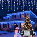 BYIZO Christmas Outdoor Icicle Lights - 480 LED 66+33 FT 8 Modes Curtain Fairy String Light Plug in, Waterproof for Eaves Yard Holiday Xmas Holiday